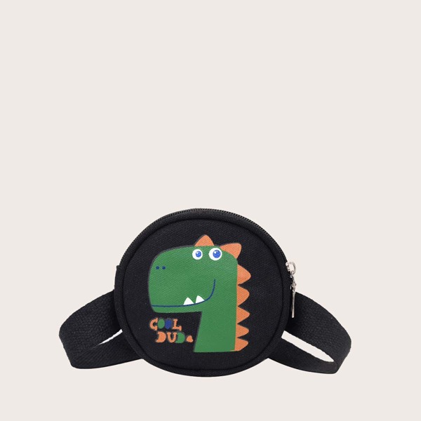 

Kids Cartoon Dinosaur Print Circle Bag, Black