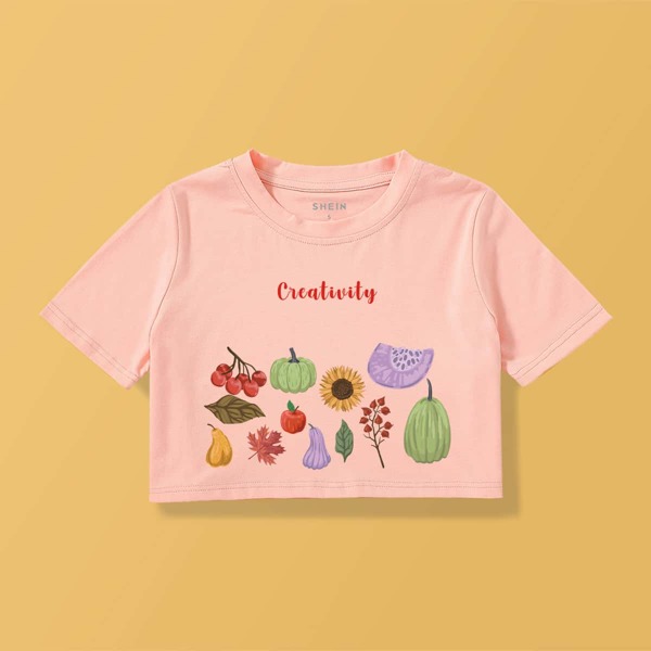 

Letter & Plants Print Tee, Baby pink