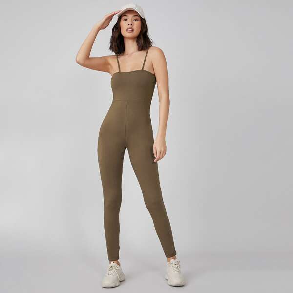 

Solid Unitard Jumpsuit, Mocha brown