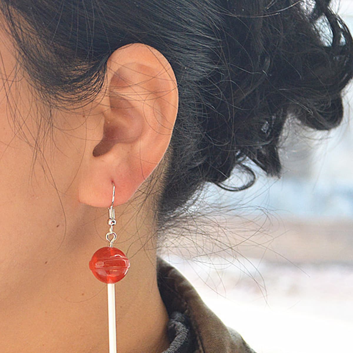 

Lollipop Design Drop Earrings, Red