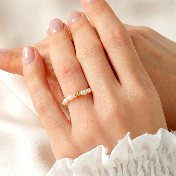 

Faux Pearl Beaded Ring, Gold