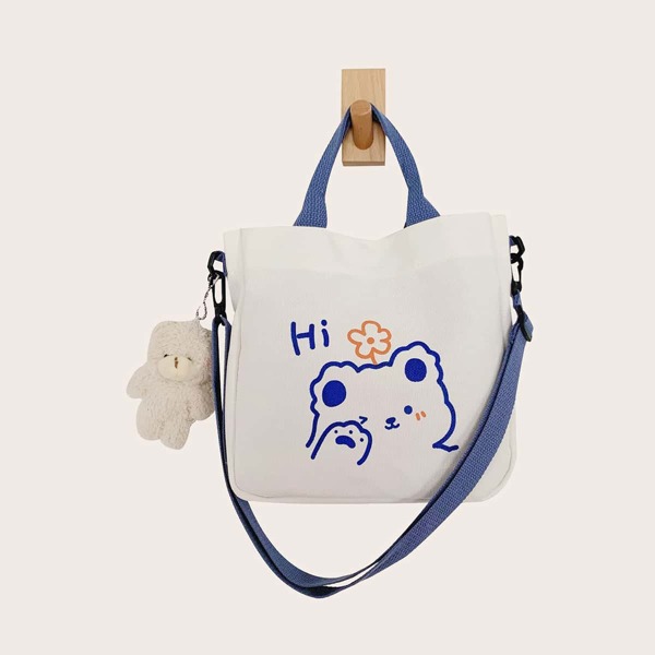 

Kids Cartoon Graphic Shoulder Bag With Bag Charm, White