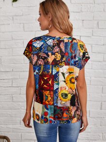 EMERY ROSE 蝙蝠袖圖案上衣 - 彩色 - 查看 2