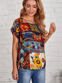 EMERY ROSE 蝙蝠袖圖案上衣 - 彩色 - 查看 3