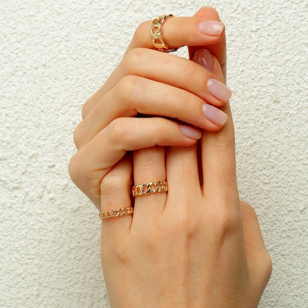 

3pcs Chain Design Ring, Gold