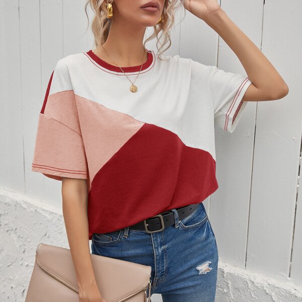 

Cut And Sew Drop Shoulder Tee, Multicolor