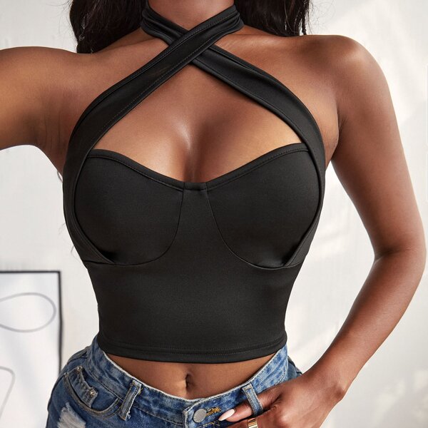 

Criss Cross Halter Top, Black