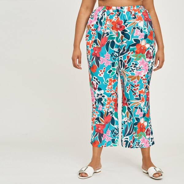 

Plus Floral Print Wide Leg Pants, Multicolor