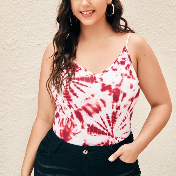 

Plus Tie Dye Cami Top, Red and white