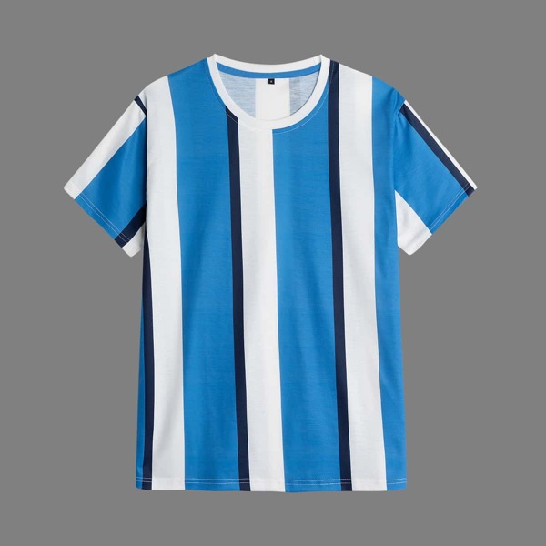 

Men Colorblock Striped Tee, Blue and white