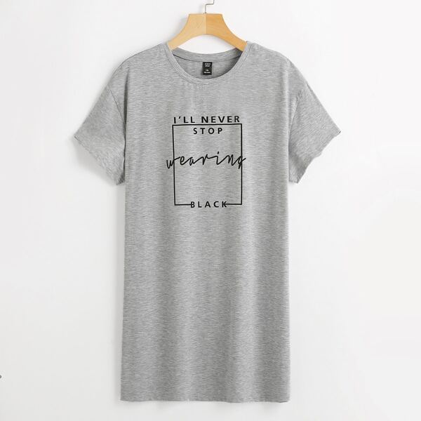 

Plus Slogan Graphic Tee Dress, Grey