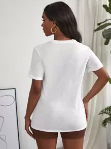 Zolique Letter & Graphic Print Tee - White - View 2