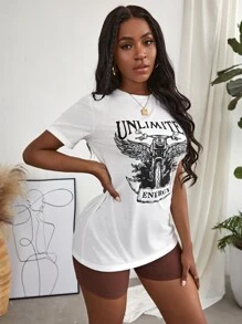 Zolique Letter & Graphic Print Tee - White - View 4