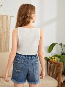 SHEIN Girls Letter & Plant Print Tank Top - White - View 2