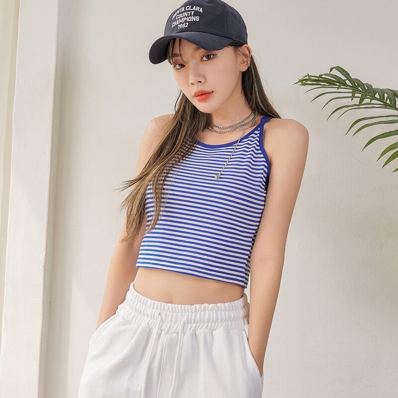 

Striped Criss Cross Back Cami Top, Blue and white