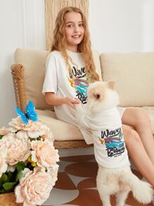 SHEIN Girls Letter & Car Print Dress - White - View 1