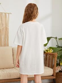 SHEIN Girls Letter & Car Print Dress - White - View 2