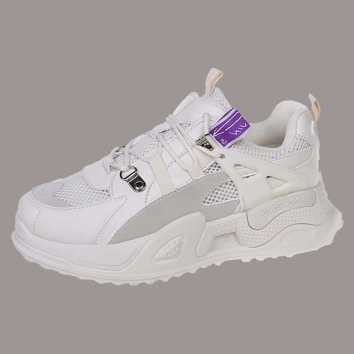 

Lace-up Mesh Chunky Sneakers, White