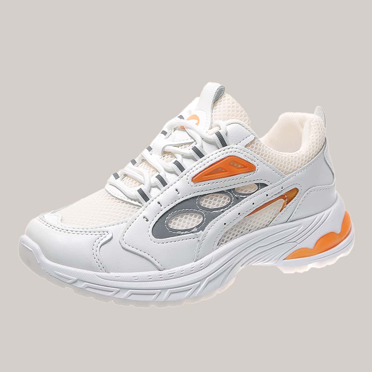 

Lace-up Mesh Chunky Sneakers, White