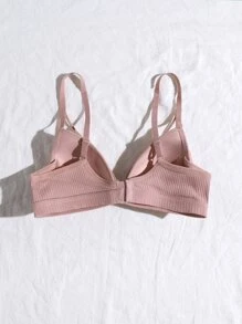 Women Dusty Pink Ribbed Fabric Bralette High Stretch Backless Casual Bra - Dusty Pink - View 2