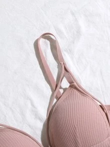 Women Dusty Pink Ribbed Fabric Bralette High Stretch Backless Casual Bra - Dusty Pink - View 4