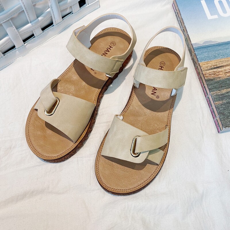 

Solid Velcro Strap Sandals, Beige
