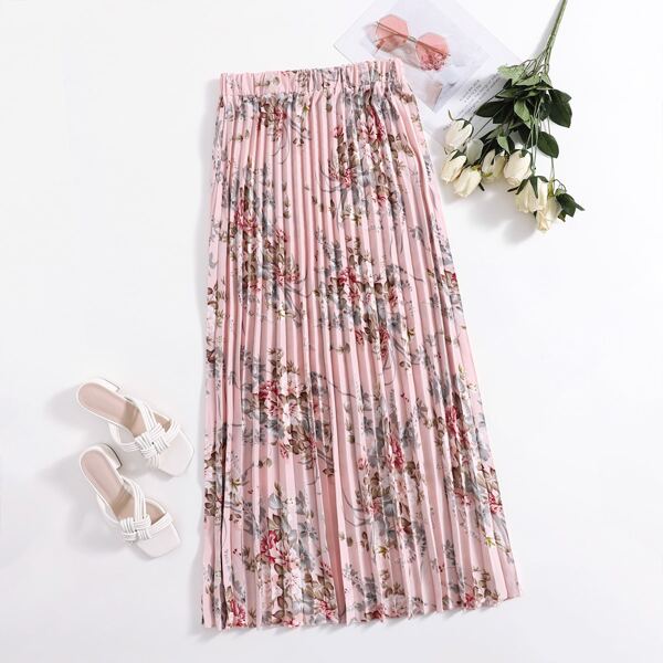 

Plus Floral Maxi Pleated Skirt, Dusty pink