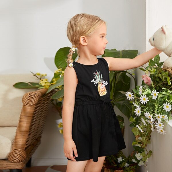

Toddler Girls Letter & Pineapple Print Tank Romper, Black