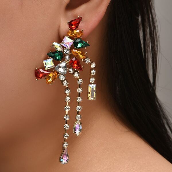 

Rhinestone Tassel Earrings, Multicolor