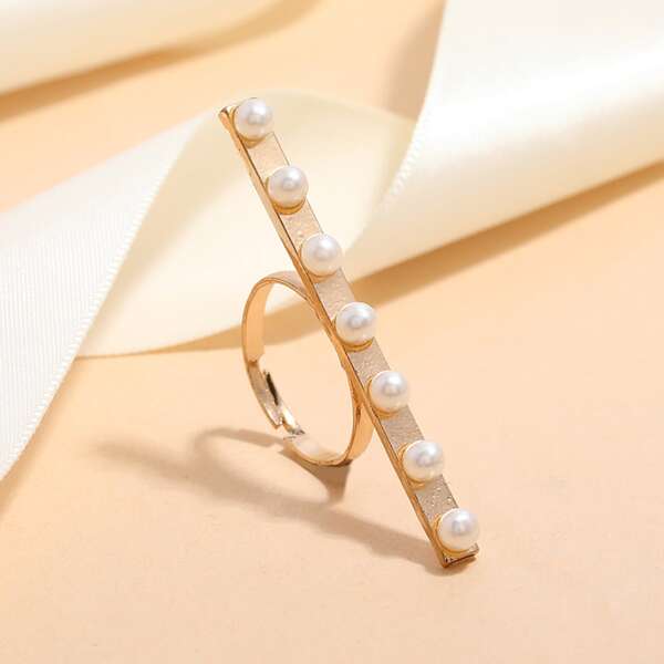 

Faux Pearl Decor Ring, Gold