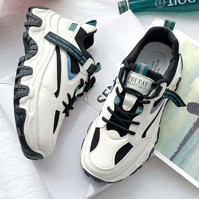 

Colorblock Lace-up Chunky Sneakers, Black