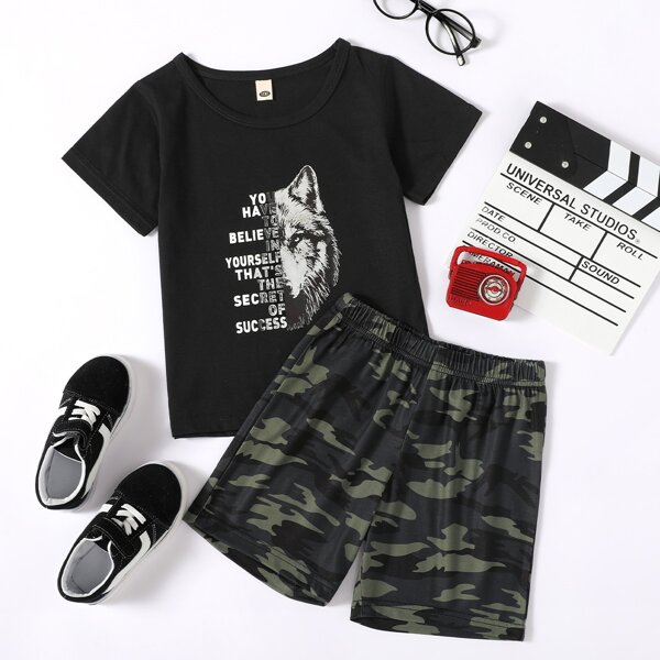 

Toddler Boys Wolf Print Tee & Camo Print Shorts, Multicolor