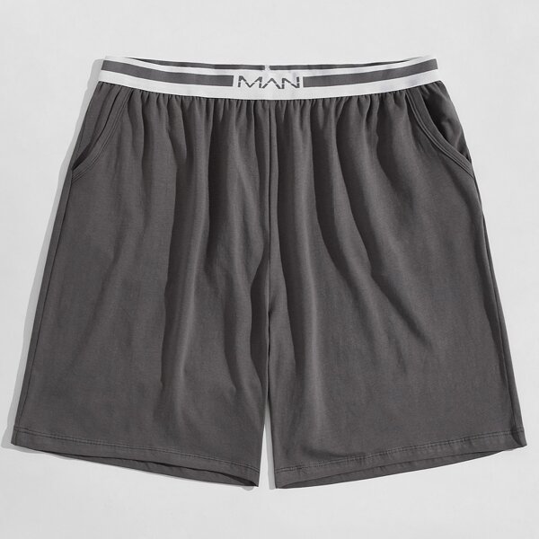 

Men Letter Tape Pajama Shorts, Grey