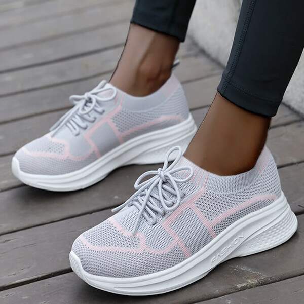 

Lace Up Decor Running Shoes, Grey