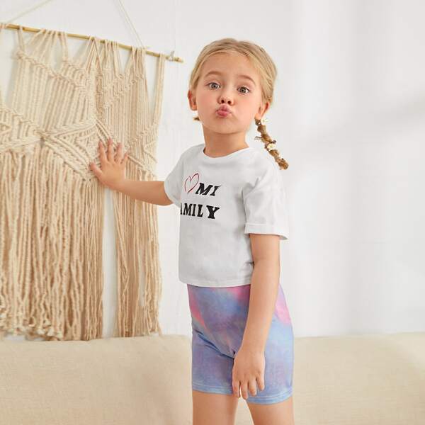 

Toddler Girls Slogan Graphic Tee & Tie Dye Biker Shorts Set, Multicolor