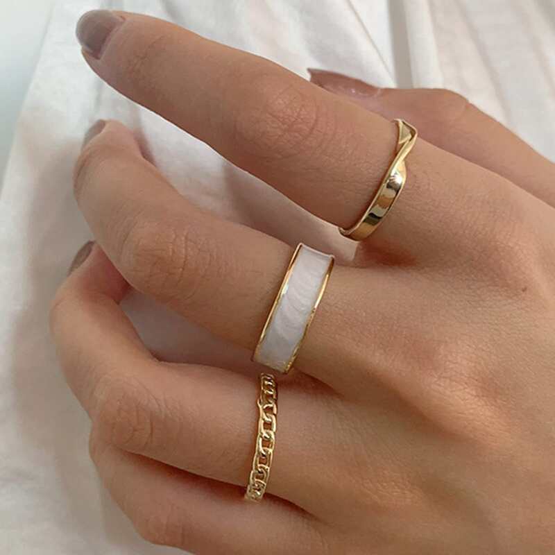 

3pcs Chain Design Ring, Multicolor