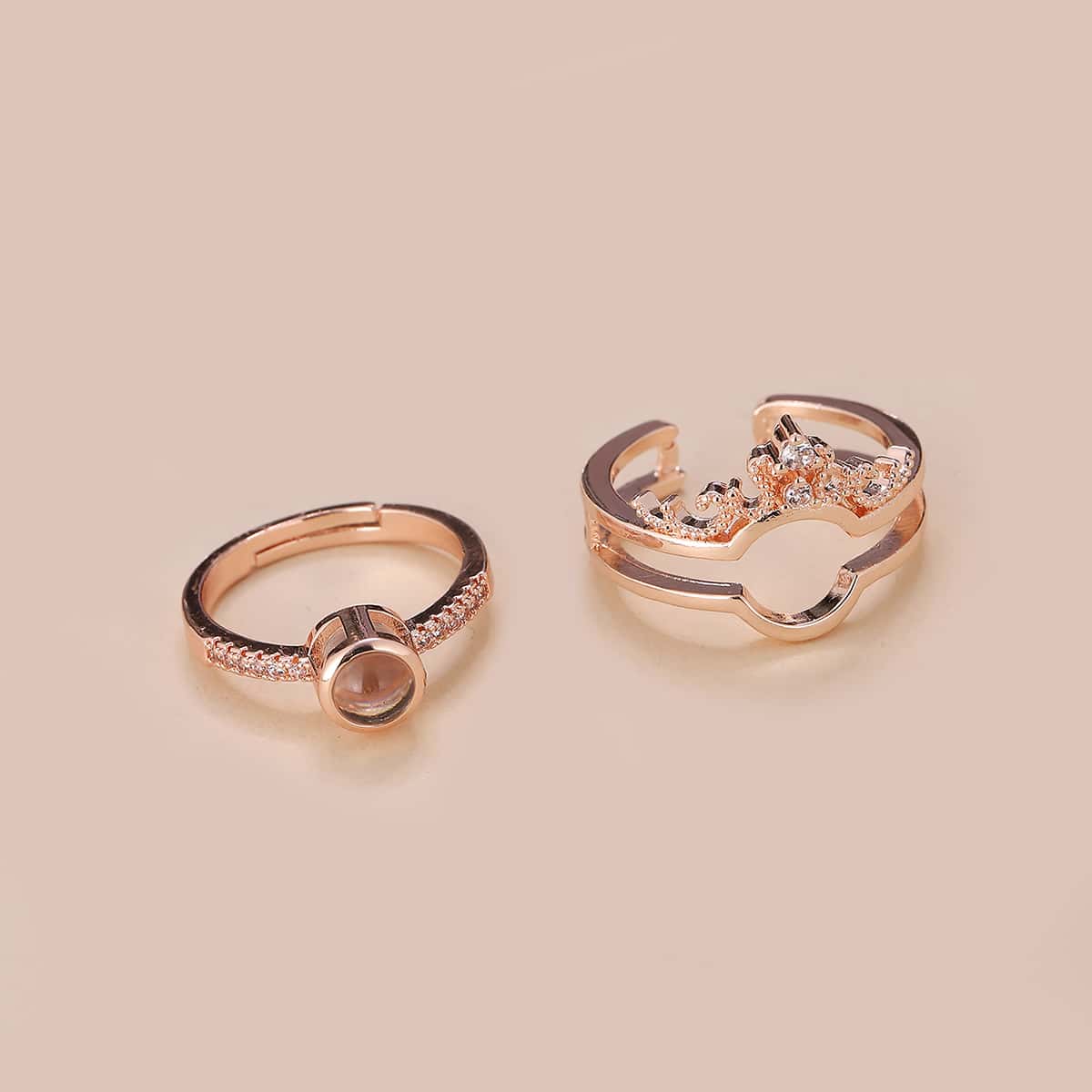 

2pcs Rhinestone Decor Ring, Rose gold