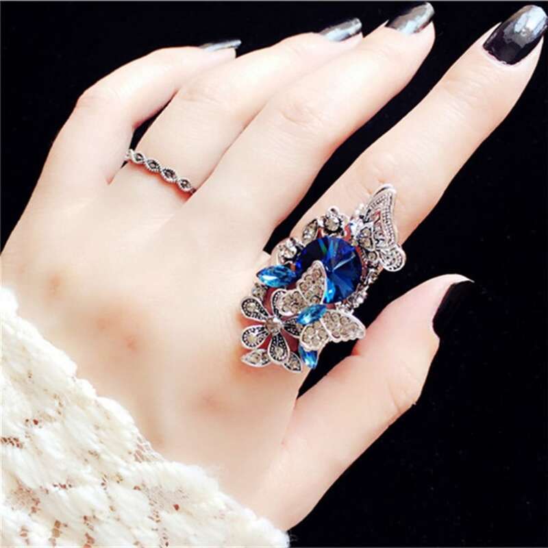 

2pcs Rhinestone Decor Ring, Blue