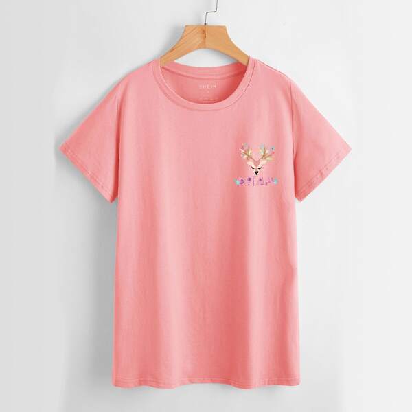 

Elk And Letter Graphic Tee, Coral pink