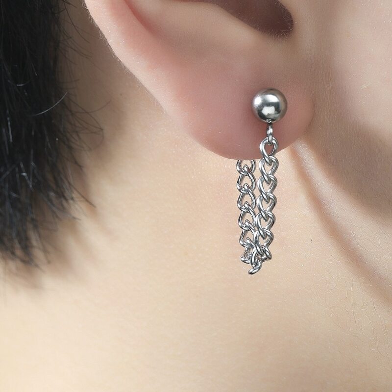 

Guys 2pcs Chain Earrings, Silver