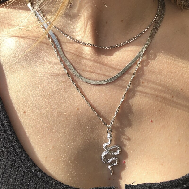

3pcs Serpentine Decor Necklace, Silver