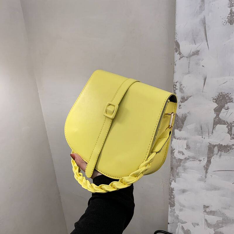 

Braided Strap Saddle Bag, Yellow