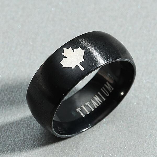 

Men Leaf Print Ring, Black