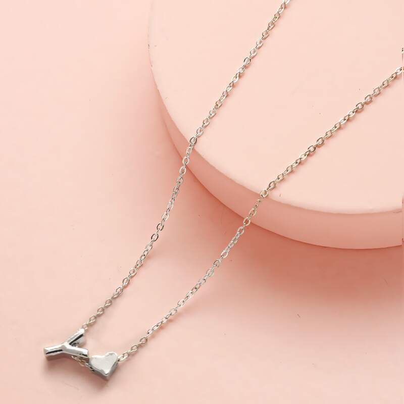 

Letter & Heart Pendant Necklace, Silver