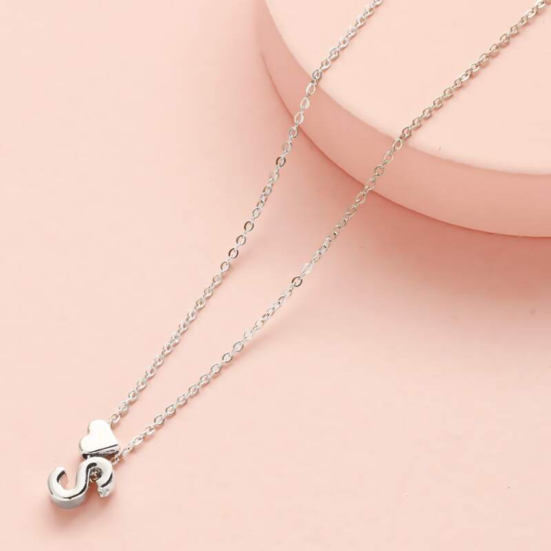 

Letter & Heart Pendant Necklace, Silver