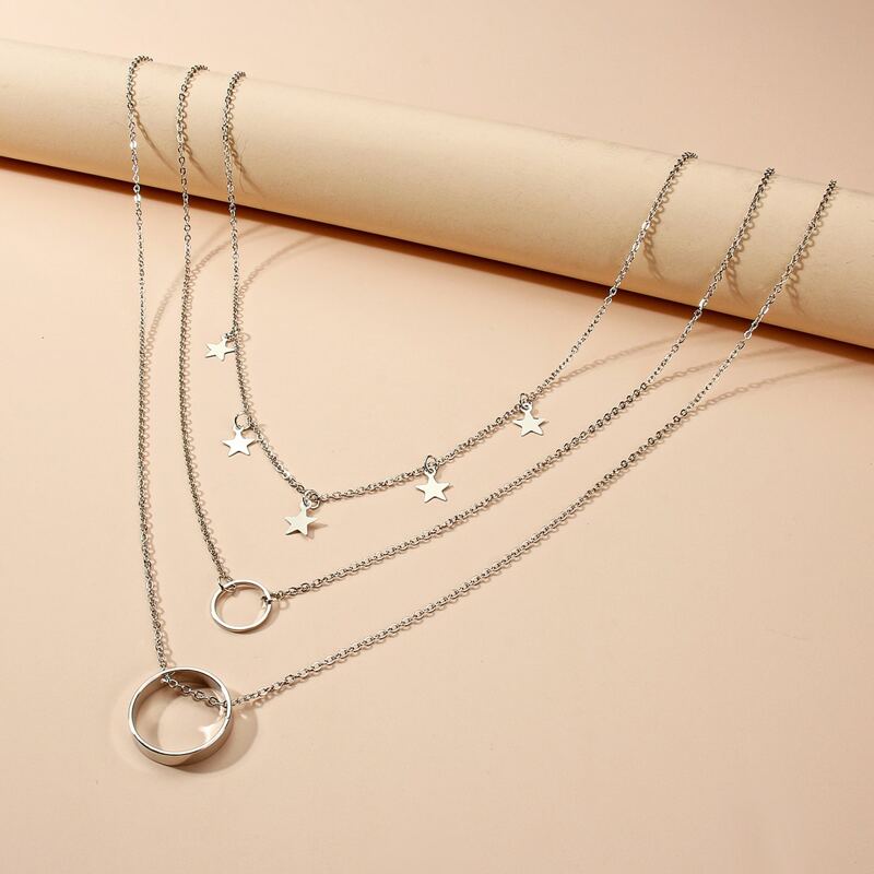 

Star & Ring Layered Necklace, Silver