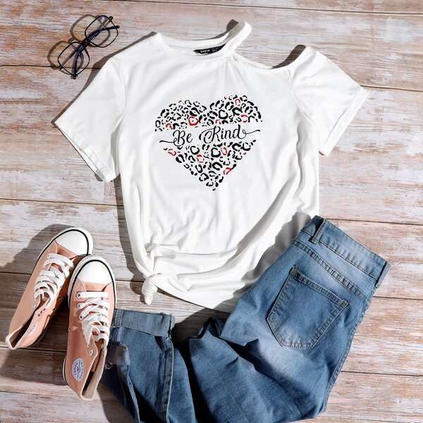 

Cutout Shoulder Letter Graphic Tee, White