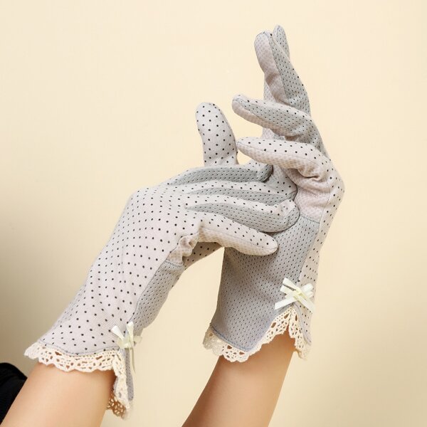 

Bow Decor Polka Dot Gloves, Light grey