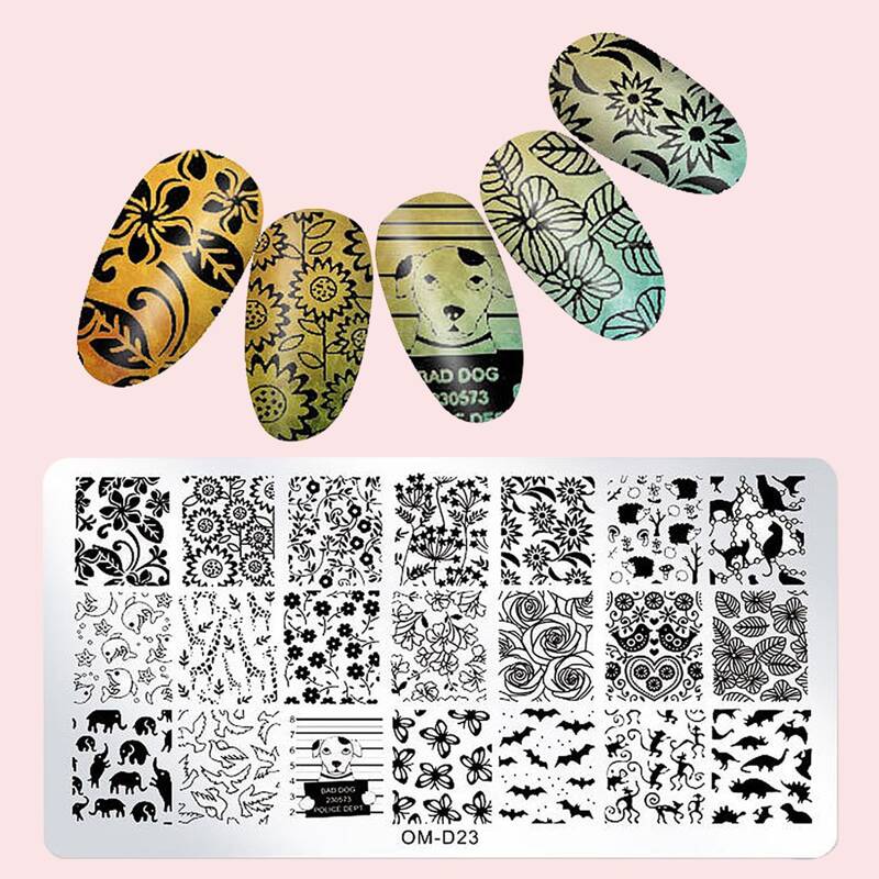 

1pc Floral Nail Art Template Plate, Silver