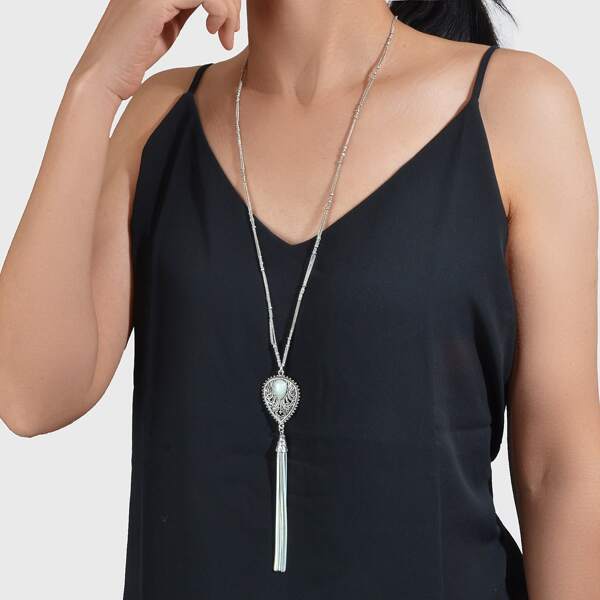 

Hollow Out Water Drop Charm Necklace, Silver